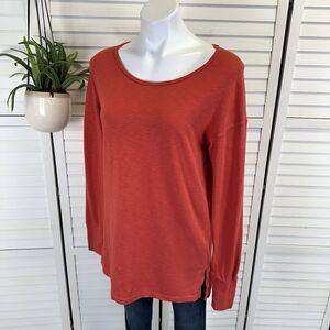 American‎ Giant Premium Slub Crew Tee Long Sleeve Red-Orange Knit Top Size M